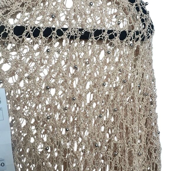 NWT Zara Open Knit Metallic Pompom Sweater Beige Gold Size - Picture 14 of 15
